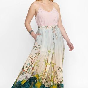 Johnny Was Pastel Ombre Maxi Skirt with Botanical & Crane Print